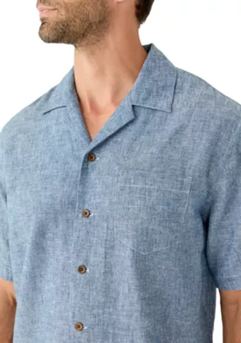 Men's Short Sleeve Linen and Cotten Camp Shirt