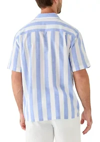 Men's Short Sleeve Linen and Cotten Camp Shirt