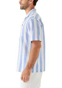 Men's Short Sleeve Linen and Cotten Camp Shirt