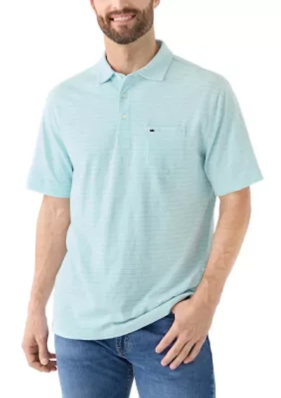 Men's Short Sleeve Slub Striped Cotton Polo Shirt