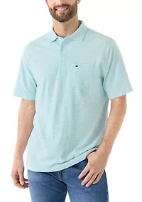 Men's Short Sleeve Slub Striped Cotton Polo Shirt