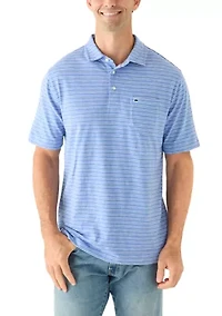 Men's Short Sleeve Slub Striped Cotton Polo Shirt