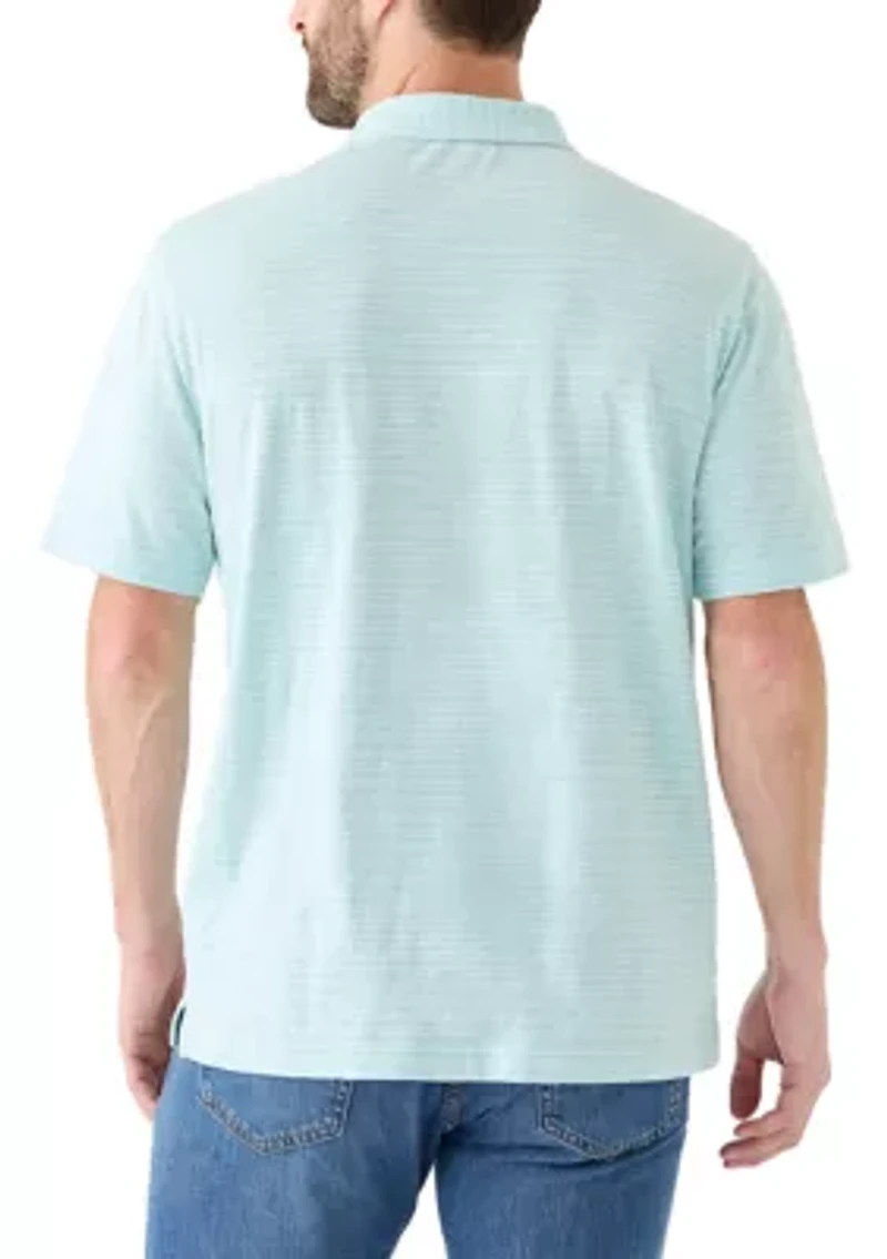 Men's Short Sleeve Slub Striped Cotton Polo Shirt