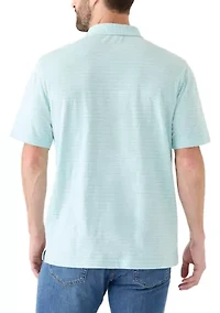 Men's Short Sleeve Slub Striped Cotton Polo Shirt