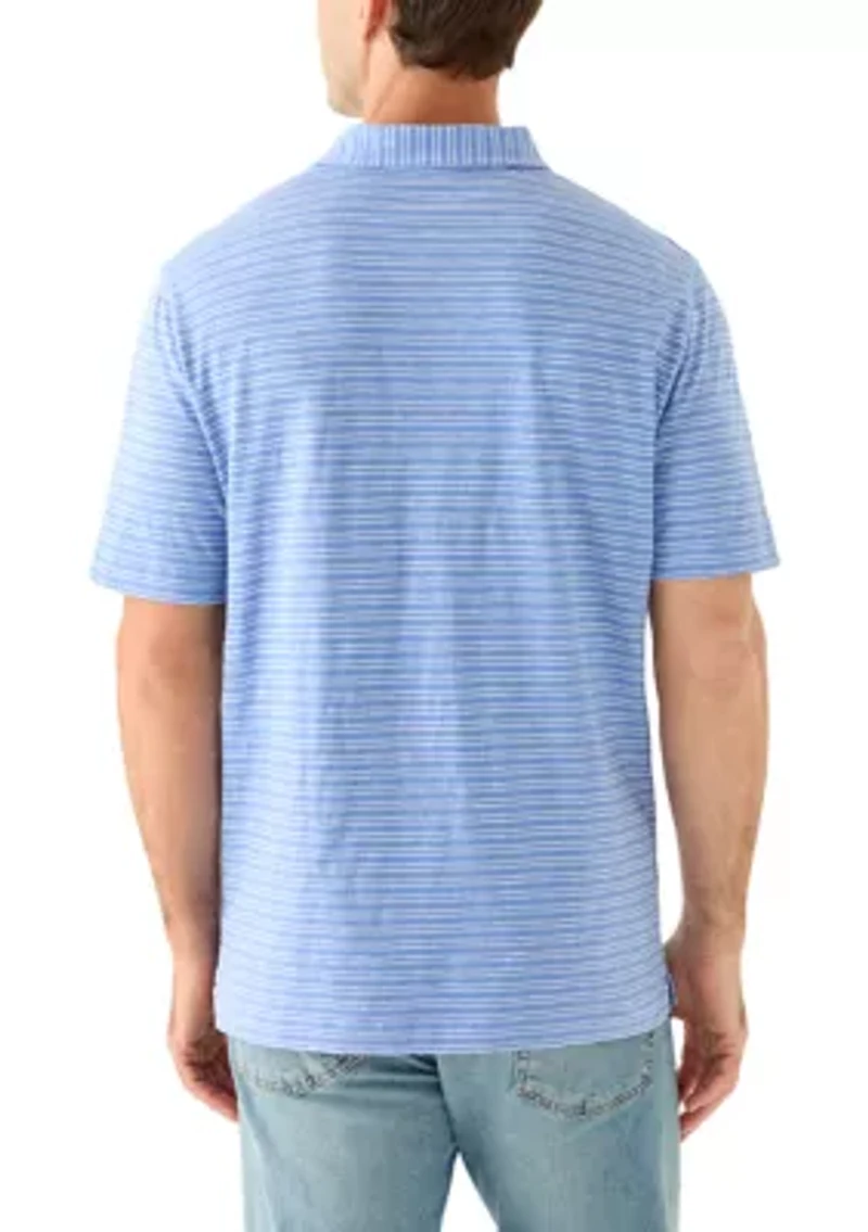 Men's Short Sleeve Slub Striped Cotton Polo Shirt
