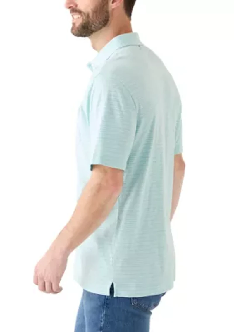 Men's Short Sleeve Slub Striped Cotton Polo Shirt