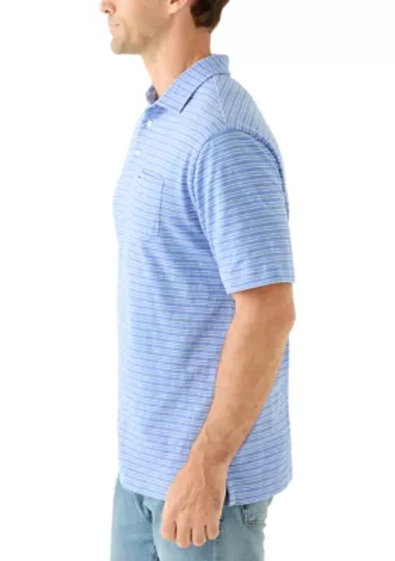Men's Short Sleeve Slub Striped Cotton Polo Shirt