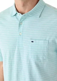 Men's Short Sleeve Slub Striped Cotton Polo Shirt