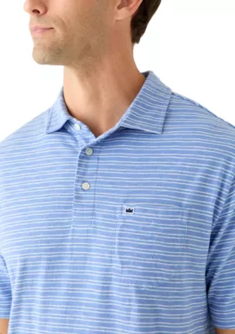 Men's Short Sleeve Slub Striped Cotton Polo Shirt