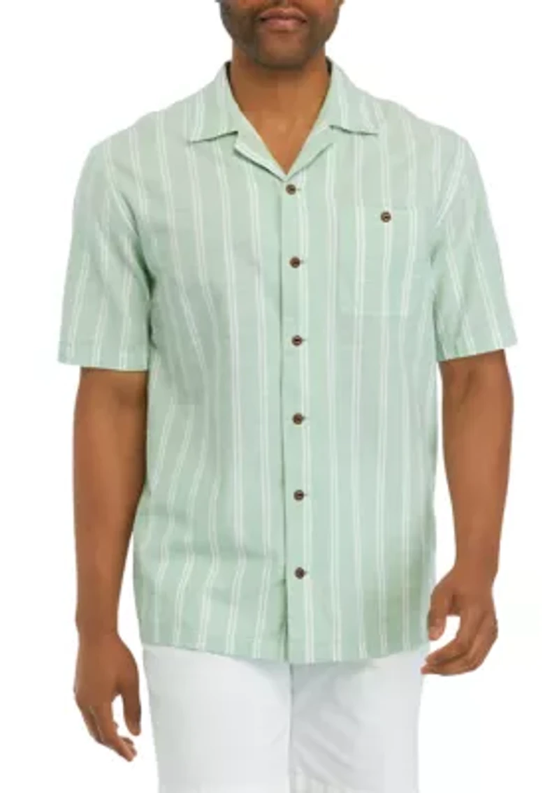 Short Sleeve Cotton Stripe Camp Shirt