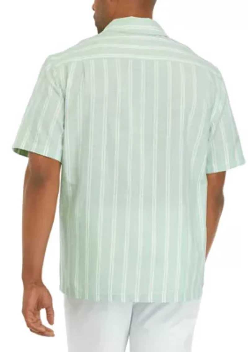 Short Sleeve Cotton Stripe Camp Shirt