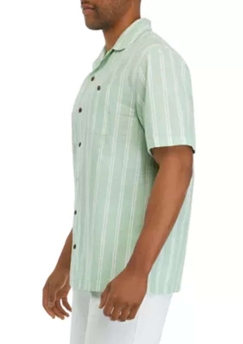 Short Sleeve Cotton Stripe Camp Shirt