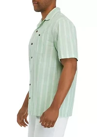 Short Sleeve Cotton Stripe Camp Shirt