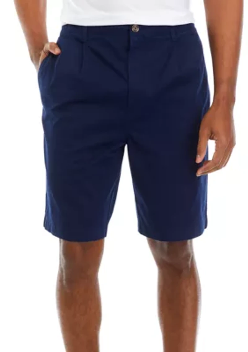 9" Pleated Twill Shorts