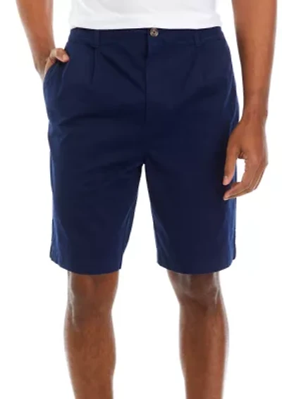 9" Pleated Twill Shorts