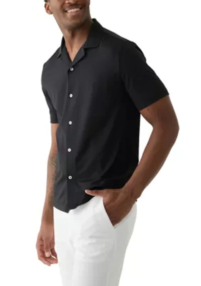 Men's Short Sleeve Stretch Knit Solid Button Down Shirt