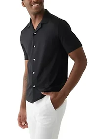 Men's Short Sleeve Stretch Knit Solid Button Down Shirt