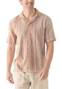 Men's Short Sleeve Camp Linen Stripe Shirt