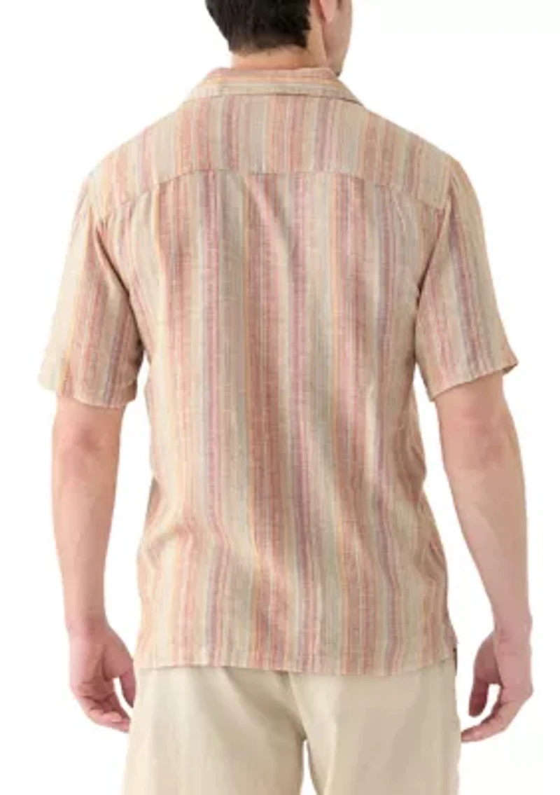 Men's Short Sleeve Camp Linen Stripe Shirt