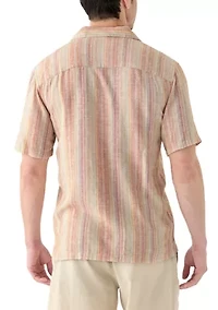 Men's Short Sleeve Camp Linen Stripe Shirt