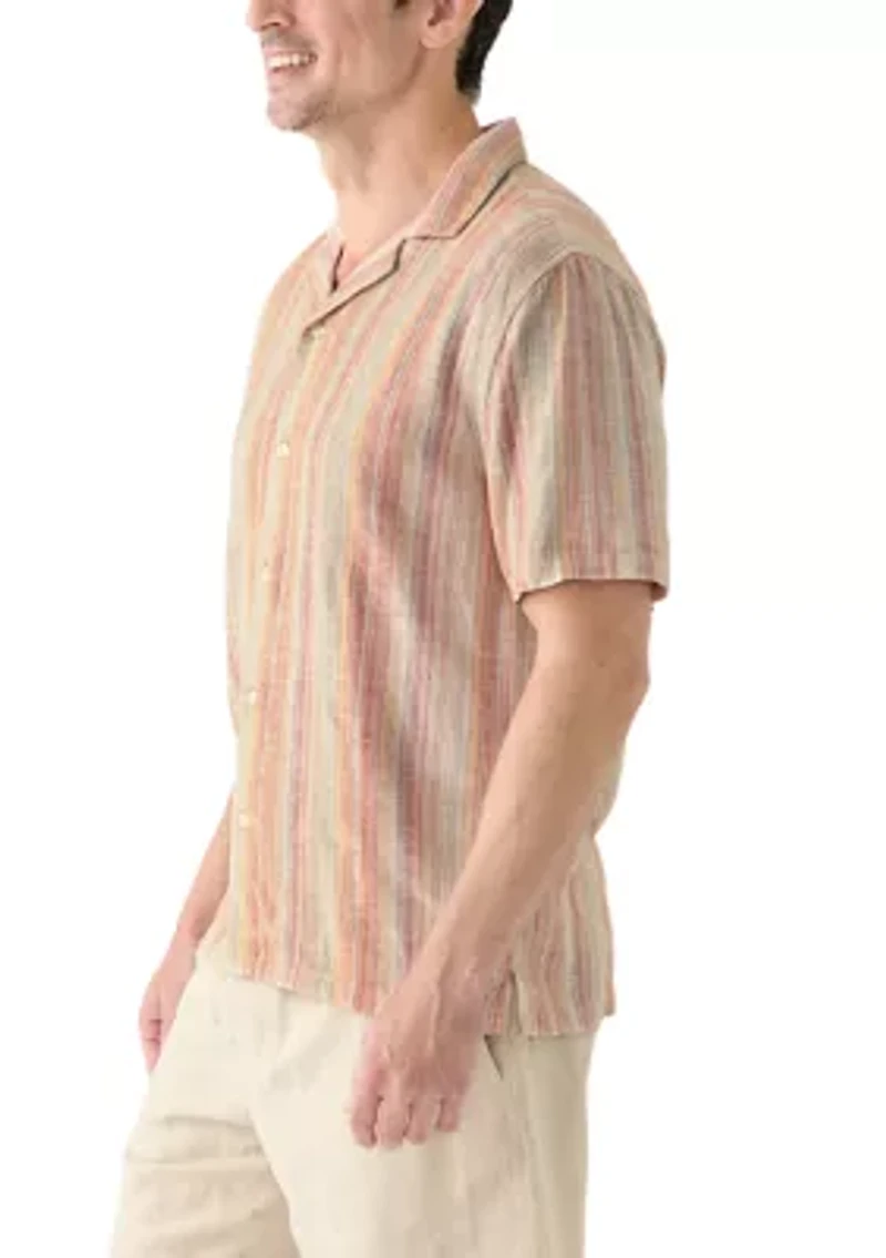 Men's Short Sleeve Camp Linen Stripe Shirt