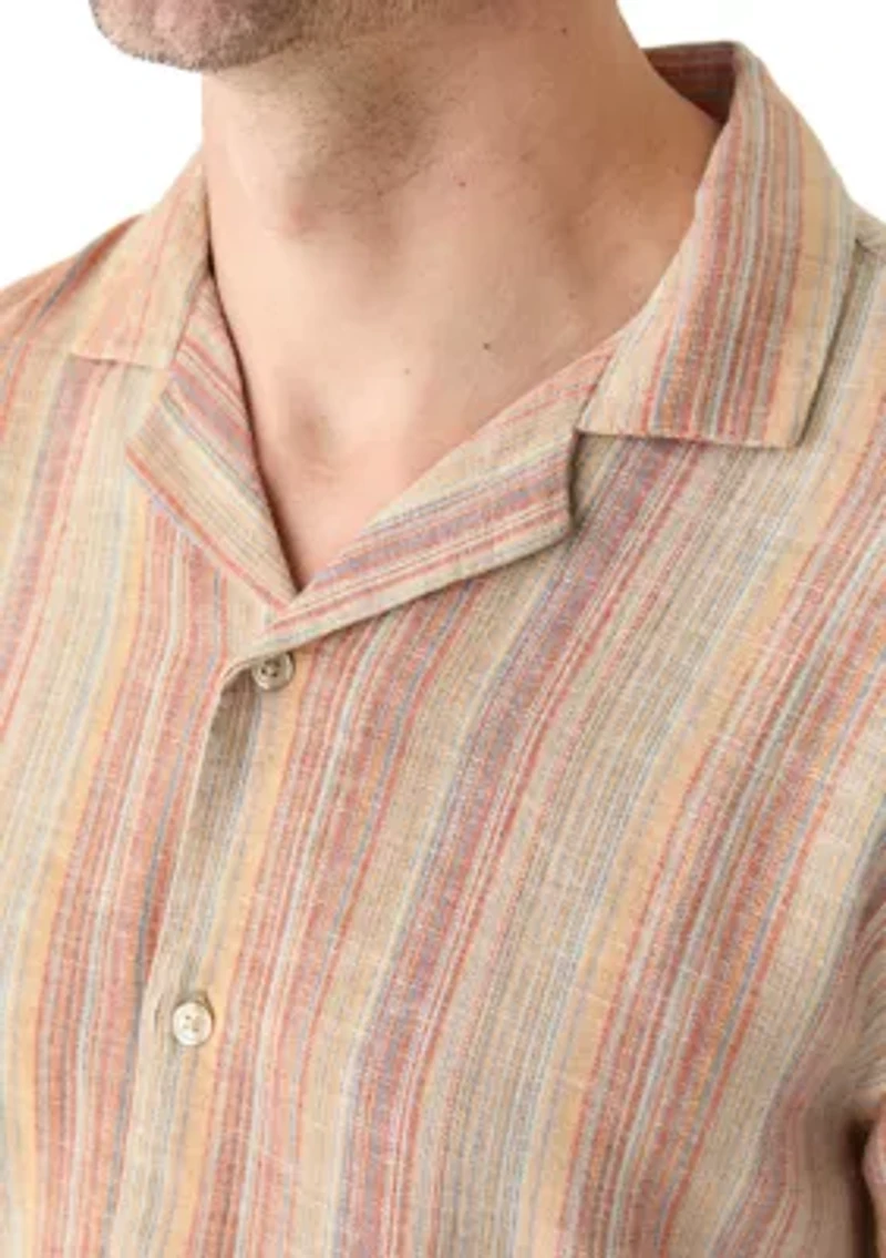 Men's Short Sleeve Camp Linen Stripe Shirt
