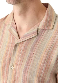 Men's Short Sleeve Camp Linen Stripe Shirt