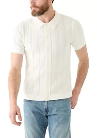 Short Sleeve Cable Button Sweater Knit Polo Shirt