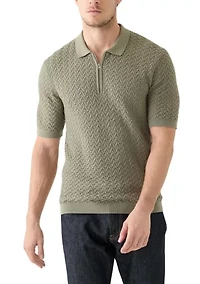 Short Sleeve Textured Zip Sweater Polo Shirt