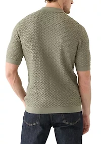 Short Sleeve Textured Zip Sweater Polo Shirt