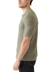 Short Sleeve Textured Zip Sweater Polo Shirt
