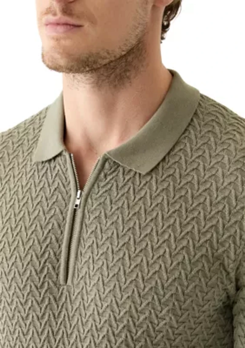 Short Sleeve Textured Zip Sweater Polo Shirt