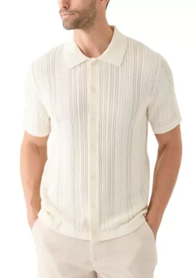 Men's Mixed Stitch Button Front Short Sleeve Sweater