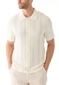 Men's Mixed Stitch Button Front Short Sleeve Sweater