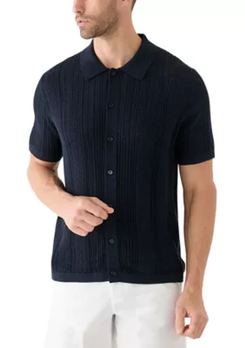 Men's Mixed Stitch Button Front Short Sleeve Sweater
