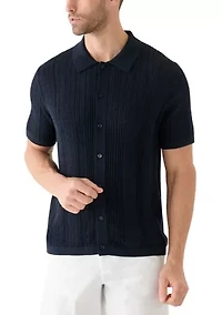 Men's Mixed Stitch Button Front Short Sleeve Sweater