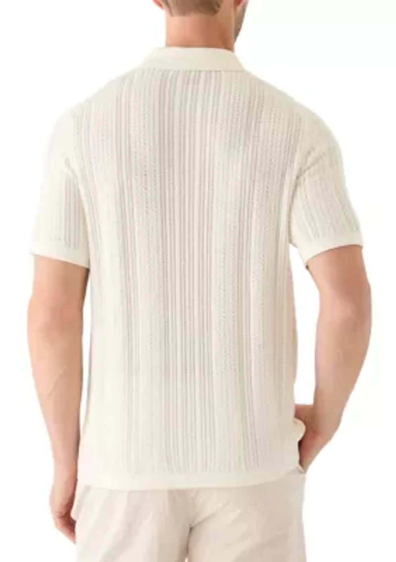 Men's Mixed Stitch Button Front Short Sleeve Sweater