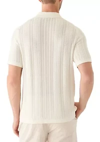 Men's Mixed Stitch Button Front Short Sleeve Sweater