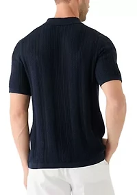Men's Mixed Stitch Button Front Short Sleeve Sweater