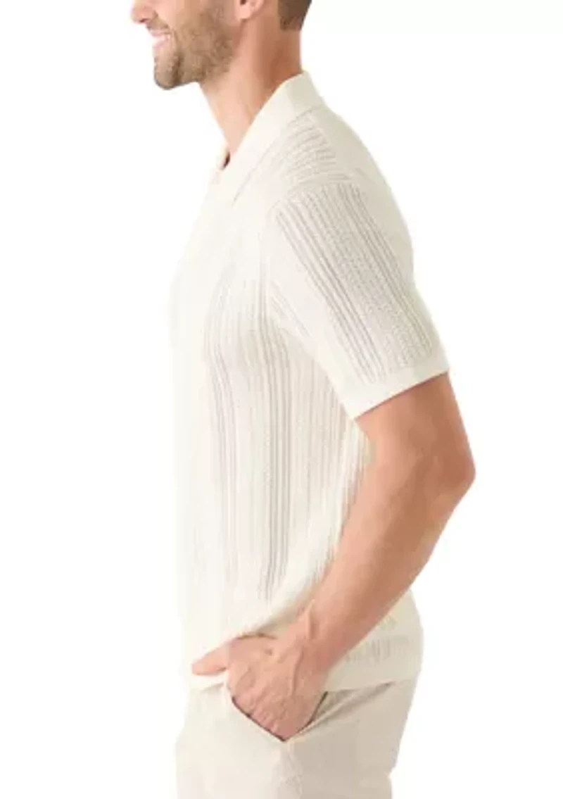 Men's Mixed Stitch Button Front Short Sleeve Sweater