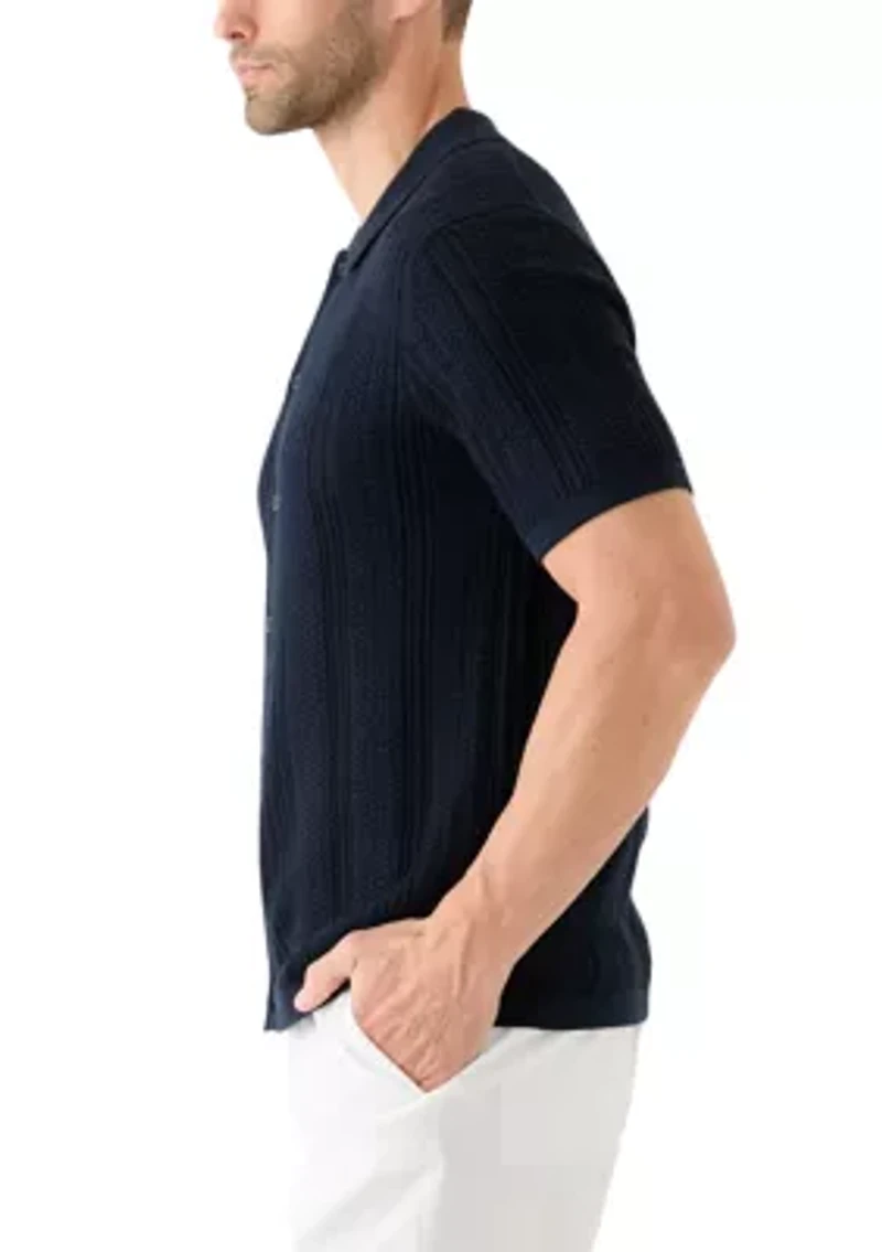 Men's Mixed Stitch Button Front Short Sleeve Sweater