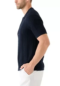 Men's Mixed Stitch Button Front Short Sleeve Sweater