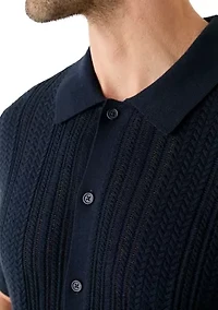 Men's Mixed Stitch Button Front Short Sleeve Sweater