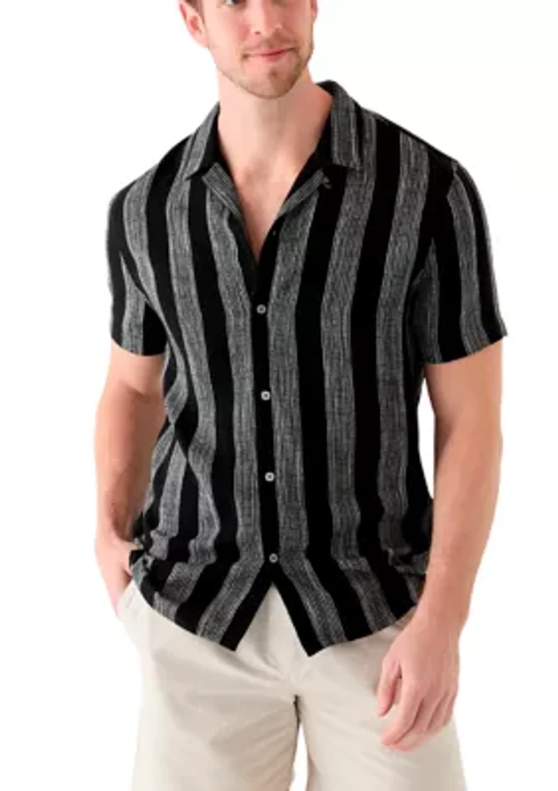 Men's Short Sleeve Stripe Linen Camp Shirt