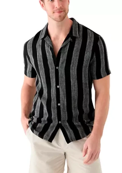 Men's Short Sleeve Stripe Linen Camp Shirt