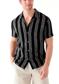 Men's Short Sleeve Stripe Linen Camp Shirt