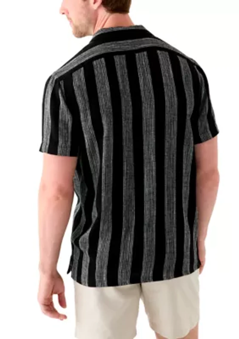 Men's Short Sleeve Stripe Linen Camp Shirt