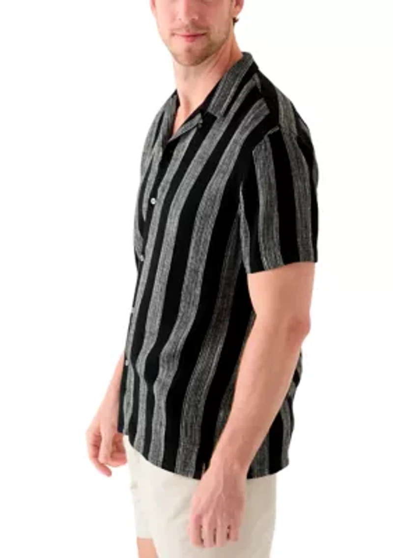 Men's Short Sleeve Stripe Linen Camp Shirt
