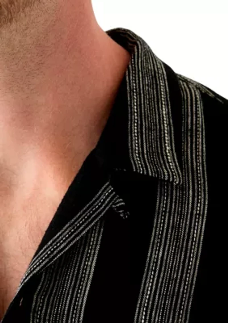 Men's Short Sleeve Stripe Linen Camp Shirt