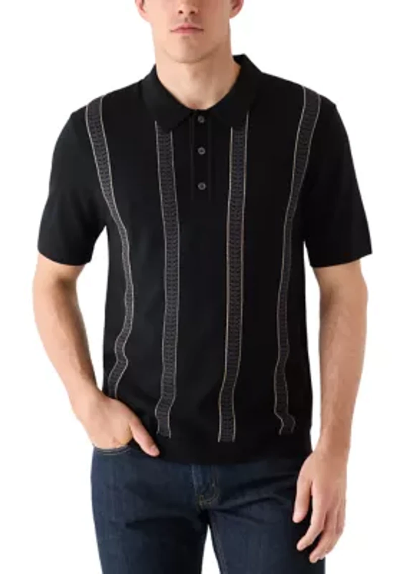 Men's Short Sleeve Striped Polo Sweater